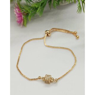 Rosegold Plated Korean CZ Anti Tarnish Stainless Steel Square Shape Adjustable Bracelet - Bangles & Bracelets | Buy online on ZillyBuy