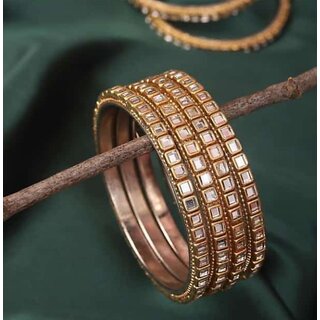 4pc Antique Gold Plated Kundan Bangle Set 2.4 inch - Bangles & Bracelets | Buy online on ZillyBuy
