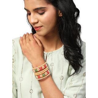 Ruby Emerald Pearls Gold Palted 6 pc Bangle Set 2.6 inch - Bangles & Bracelets | Buy online on ZillyBuy