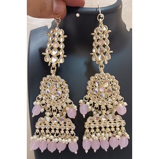 Genelia Dsouza Inspired Pink Real Monalisa CZ Stones Earrings Set - Earrings | Buy online on ZillyBuy