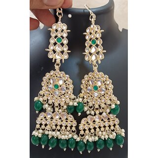 Genelia Dsouza Inspired Green Real Monalisa CZ Stones Earrings Set - Earrings | Buy online on ZillyBuy