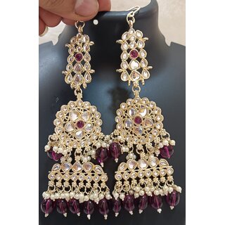 Genelia Dsouza Inspired Wine Real Monalisa CZ Stones Earrings Set - Earrings | Buy online on ZillyBuy