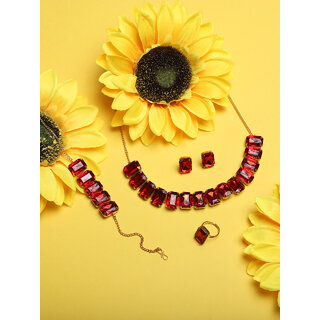 red cz kundan indoa western style full jewellery set
