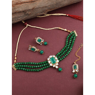 green crystal kundan beautiful all occasions 4pc jewellery set