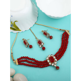 maroon crystal kundan beautiful all occasions 4pc jewellery set