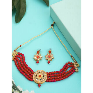 red pearl kundan beautiful all occasion necklace dangle earrings set
