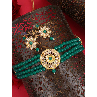 green pearl kundan beautiful all occasion necklace dangle earrings set