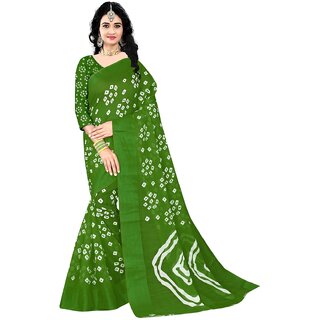 Green Colour Cotton Bandhani Printed Saree - Sarees | Buy online on ZillyBuy