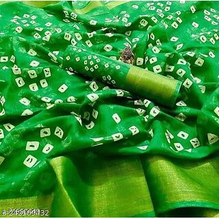 Green Colour Bandhani Printed Cotton Silk Saree - Sarees | Buy online on ZillyBuy