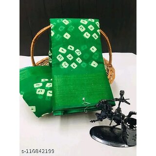 Green Colour Bandhani Printed Cotton Silk Saree - Sarees | Buy online on ZillyBuy