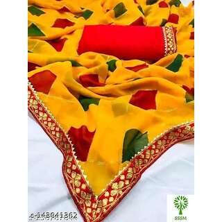 Mustard Colour Foil Printed Saree With Blouse Printed - Sarees | Buy online on ZillyBuy