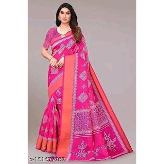 Pink Colour Cotton Printed saree With Blouse Piece - Sarees | Buy online on ZillyBuy
