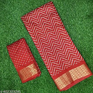 Red Colour Zigzag Printed  Print Zari Border Dola Silk Saree With Blouse Piece - Sarees | Buy online on ZillyBuy