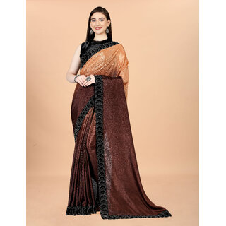 Brown And Orange Colour Chinon Silk Saree With Lace - Sarees | Buy online on ZillyBuy