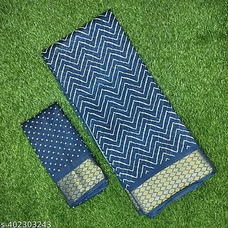 Blue Colour Zigzag Printed  Print Zari Border Dola Silk Saree With Blouse Piece - Sarees | Buy online on ZillyBuy