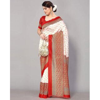 White And Red Colour  Art Silk Printed Saree - Sarees | Buy online on ZillyBuy