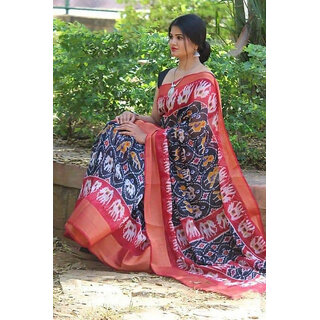 Black And Red Animal Printed Ikkat Designer Printed Saree - Sarees | Buy online on ZillyBuy