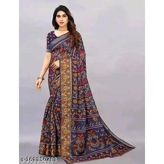 Blue Colour Cotton Printed saree With Blouse Piece - Sarees | Buy online on ZillyBuy