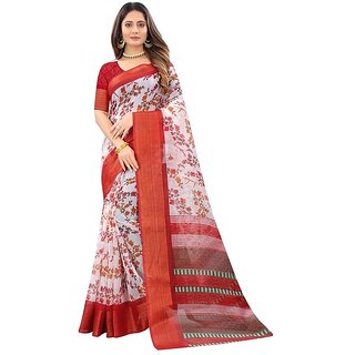 Maroon Flower Printed Cotton Silk Zari Border Saree With Blouse Piece - Sarees | Buy online on ZillyBuy