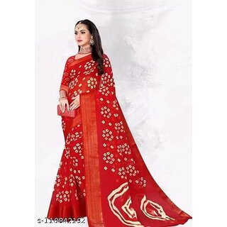 Red Colour Bandhani Printed Cotton Silk Saree - Sarees | Buy online on ZillyBuy