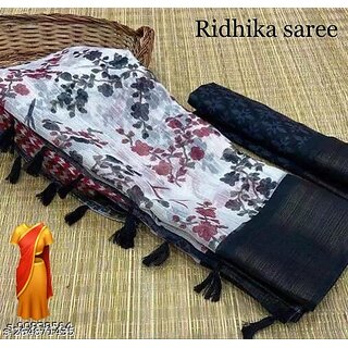 Black Colour Flower Cotton Silk Saree With Blouse Piece - Sarees | Buy online on ZillyBuy