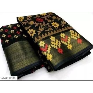 Black Colour Cotton Printed saree With Blouse Piece - Sarees | Buy online on ZillyBuy