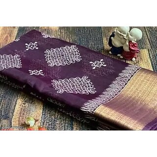 Purple Colour Cotton Printed saree With Blouse Piece - Sarees | Buy online on ZillyBuy