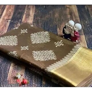 Brown Colour Cotton Printed saree With Blouse Piece - Sarees | Buy online on ZillyBuy