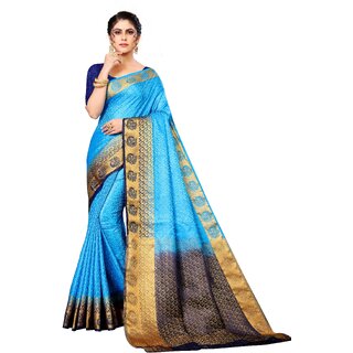 Sky Blue Colour  Blaton Silk  With Blouse Piece - Sarees | Buy online on ZillyBuy