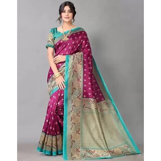 Purple And Green  Colour Art Silk Printed Saree - Sarees | Buy online on ZillyBuy