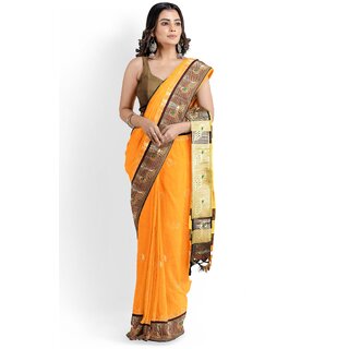 Gold Colour Paithani Design Silk Saree With Blouse Piece - Sarees | Buy online on ZillyBuy