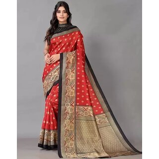 Red and Black  Colour Art Silk Saree With Blouse Piece - Sarees | Buy online on ZillyBuy