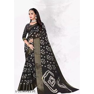Black Colour Bandhani Printed Cotton Silk Saree - Sarees | Buy online on ZillyBuy