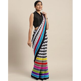 Multicoloured  Georgette Printed Saree With Blouse Piece - Sarees | Buy online on ZillyBuy