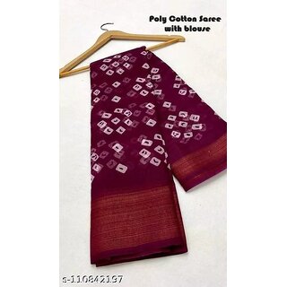 Wine Colour Bandhani Printed Cotton Silk Saree - Sarees | Buy online on ZillyBuy