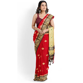 Red Colour Paithani Design Silk Saree With Blouse Piece - Sarees | Buy online on ZillyBuy