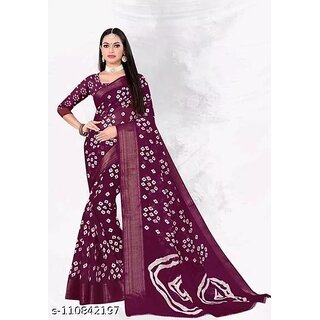 Wine Colour Bandhani Printed Cotton Silk Saree - Sarees | Buy online on ZillyBuy