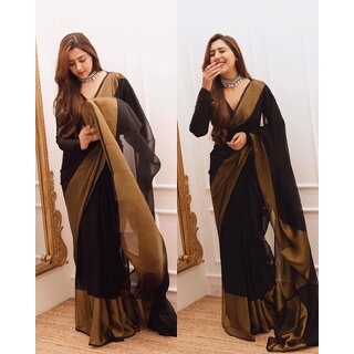 Black Colour  Chiffon Silk Saree With zari patta - Sarees | Buy online on ZillyBuy
