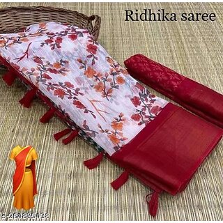 Red Colour Flower Cotton Silk Saree With Blouse Piece - Sarees | Buy online on ZillyBuy