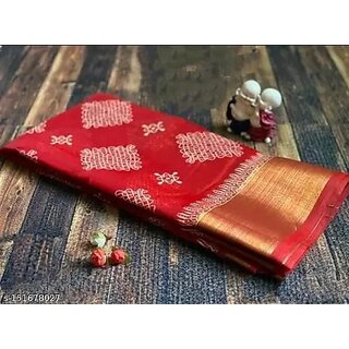 Red Colour Flower Cotton Silk Saree With Blouse Piece - Sarees | Buy online on ZillyBuy