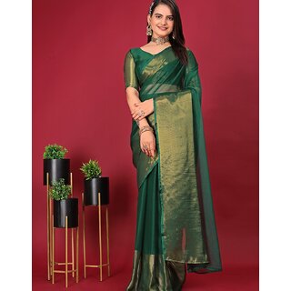 Green Colour  Chiffon Silk Saree With zari patta - Sarees | Buy online on ZillyBuy