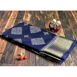 Blue Colour Cotton Printed saree With Blouse Piece - Sarees | Buy online on ZillyBuy