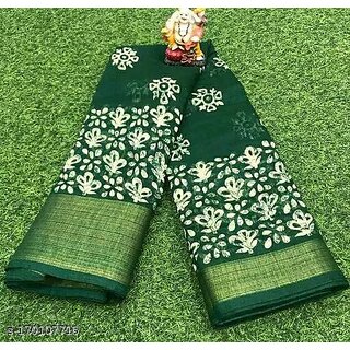 Green Colour Cotton Printed saree With Blouse Piece - Sarees | Buy online on ZillyBuy