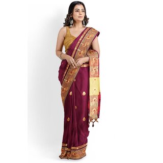 Maroon Colour Paithani Design Silk Saree With Blouse Piece - Sarees | Buy online on ZillyBuy