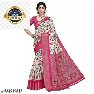 Pink Colour Floral Printed Saree With Blouse Piece - Sarees | Buy online on ZillyBuy
