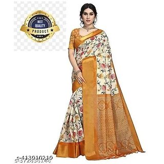 Yellow Colour Floral Printed Saree With Blouse Piece - Sarees | Buy online on ZillyBuy