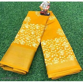 Yellow Colour Cotton Printed saree With Blouse Piece - Sarees | Buy online on ZillyBuy
