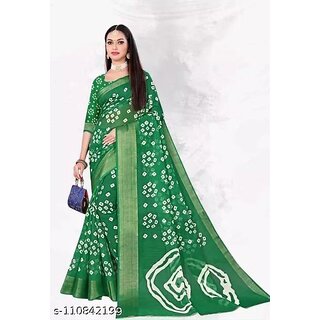 Green Colour Bandhani Printed Cotton Silk Saree - Sarees | Buy online on ZillyBuy
