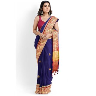 Blue Colour Paithani Design Silk Saree With Blouse Piece - Sarees | Buy online on ZillyBuy