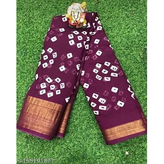 Wine Colour Bandhani Printed Cotton Silk Saree - Sarees | Buy online on ZillyBuy